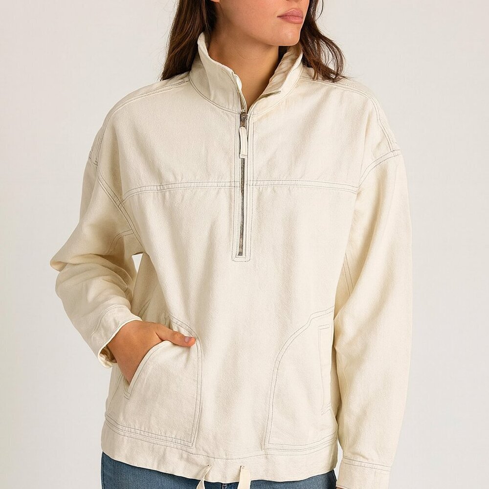 LNDN London  Natural 1/4 Zip  Pullover Oversized Denim Jacket Size XXS New